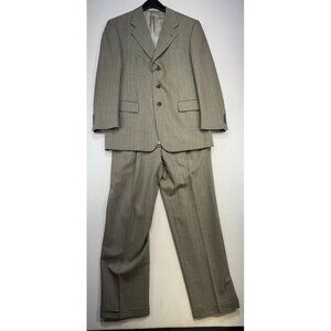 Oliver Elman Mens Worsted Wool Suit 41R 3-Button Jacket & Pants Taupe